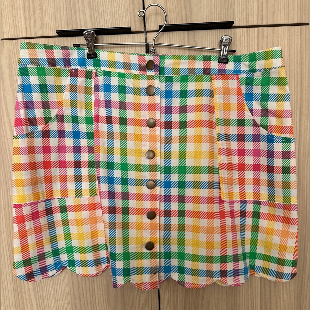 Smak Parlour Rainbow Gingham Mini Skirt NWOT